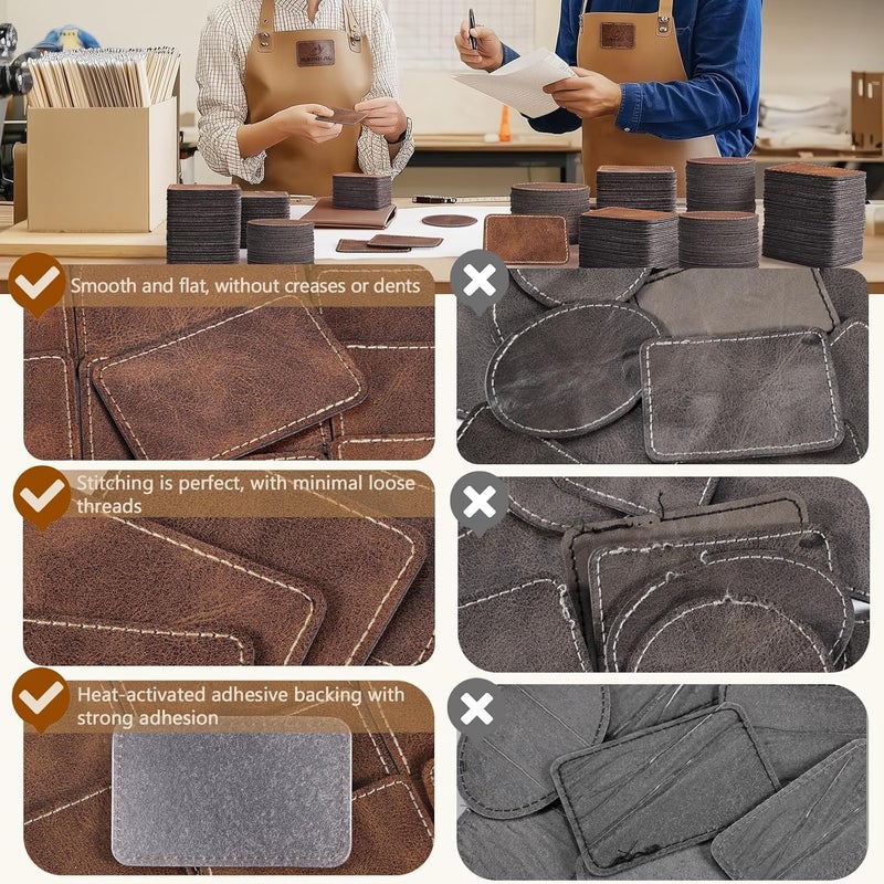 MAPRIAL 100 Pack Blank Leatherette Patches with Adhesive, Rustic Laser Engravable Faux Leather Patch for Hats Custom, Fabric Repair Sew, Engraving Materials, Gifts, DIY (Rectangle+Round) - Image 3